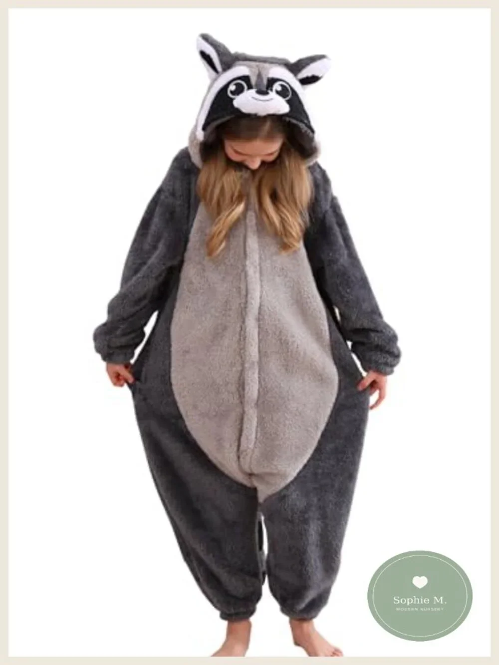 Kids Raccoon Onesie Pajamas Cosplay Costume with Tail Flannel Zipper